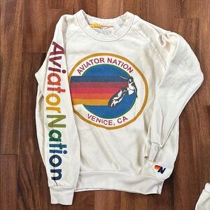 Aviator Nation Red and Cream Crewneck Sweater with Logo